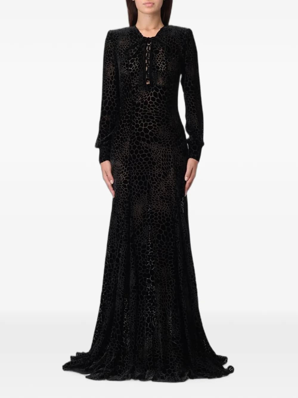 Elisabetta Franchi leopard-pattern lace-up maxi dress