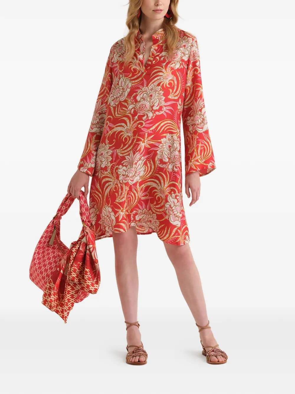 MALIPARMI flared-sleeve printed mini dress