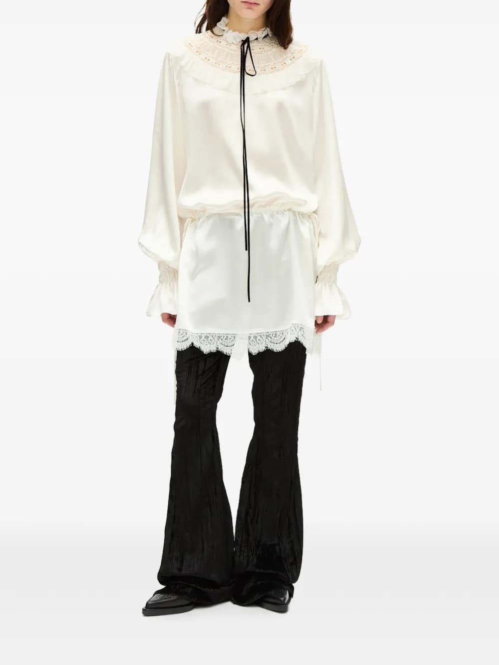 Ann Demeulemeester lace-trim ruffled mini dress