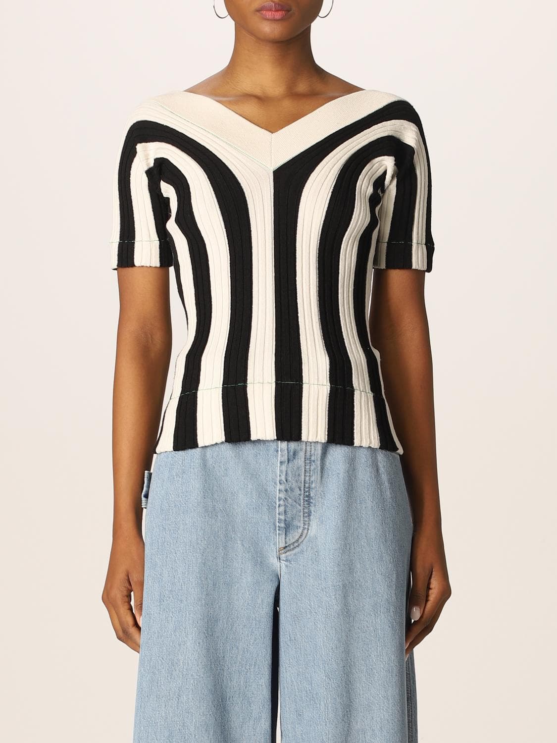 Bottega Veneta ribbed and striped knit v-neck sweater