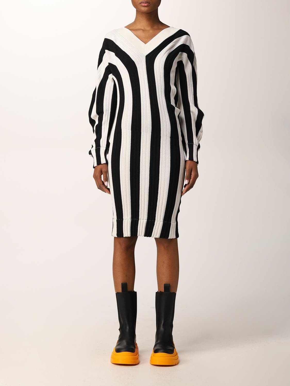 Bottega Veneta bicolor stripes v-dress