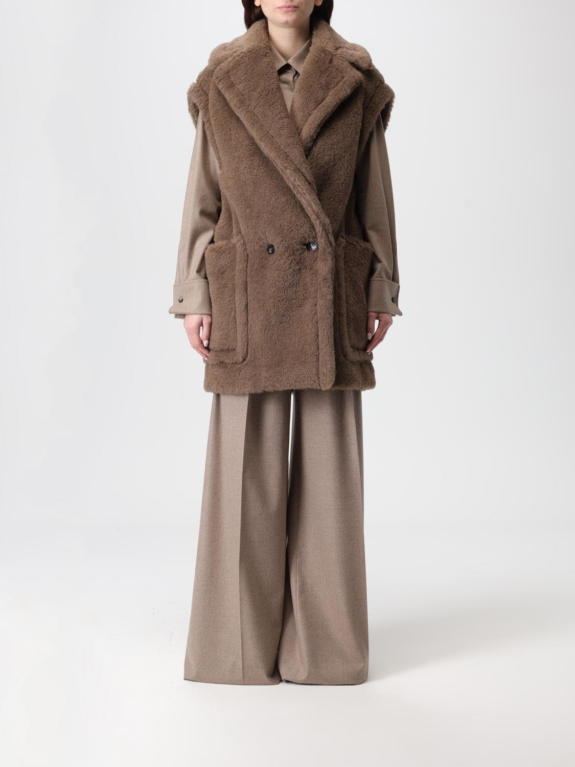 Max Mara Fur Coat Woman color Brown