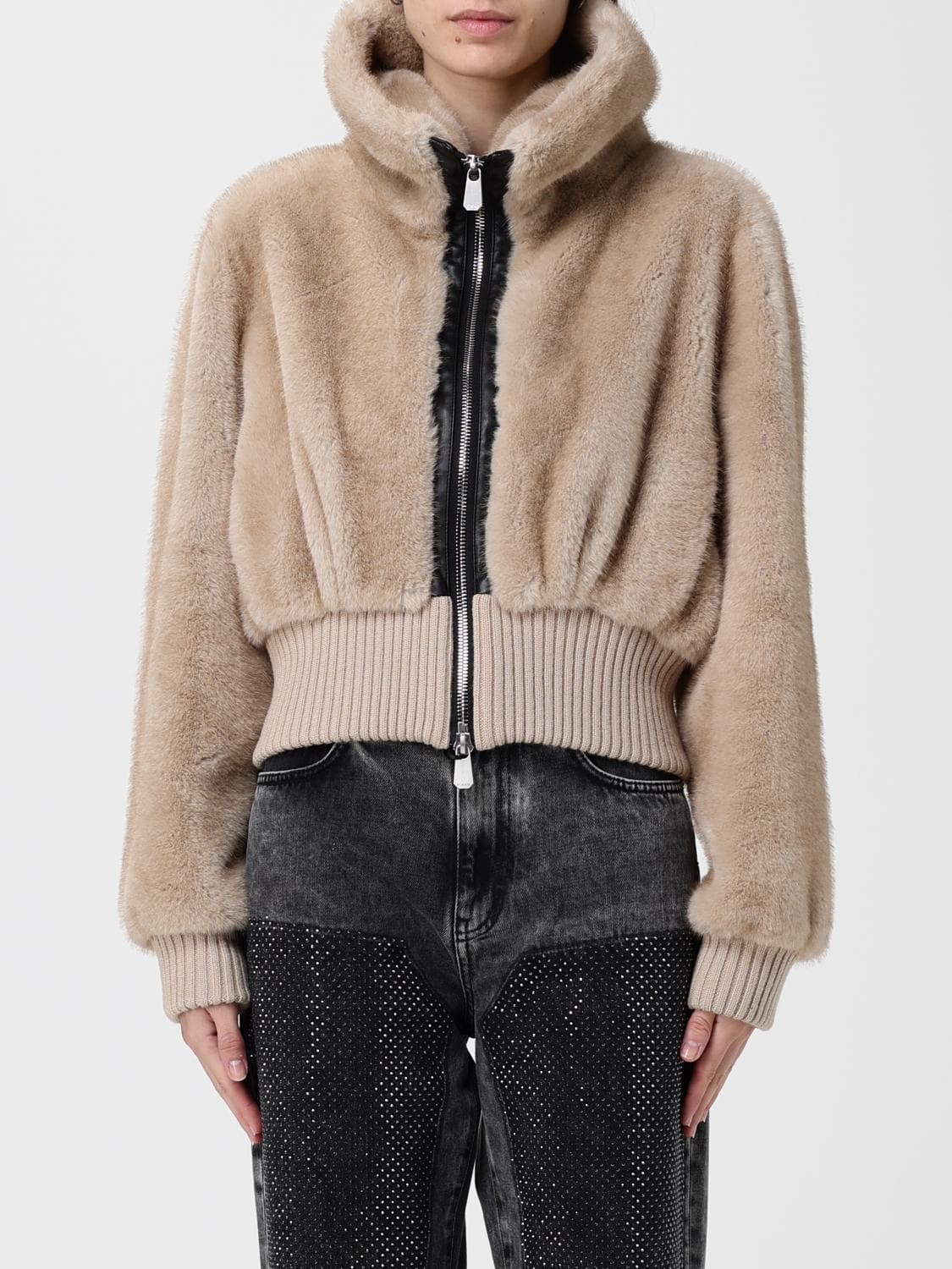 Pinko Fur Coat Woman color Beige · 44