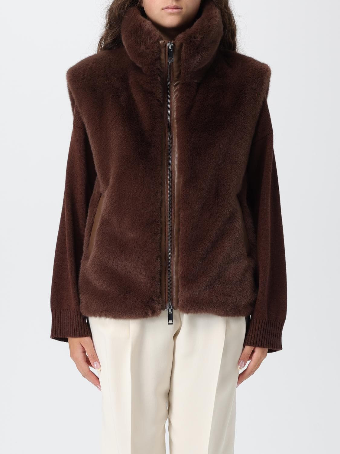 Pinko Fur Coat Woman color Brown