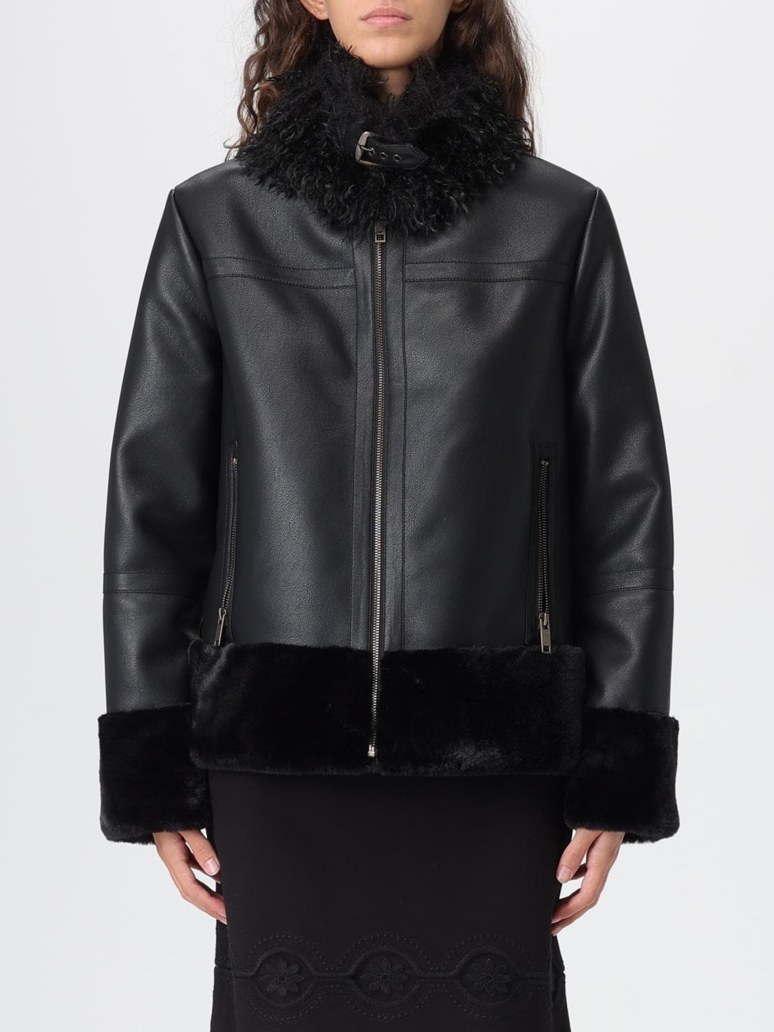 Twinset Fur Coat Woman color Black