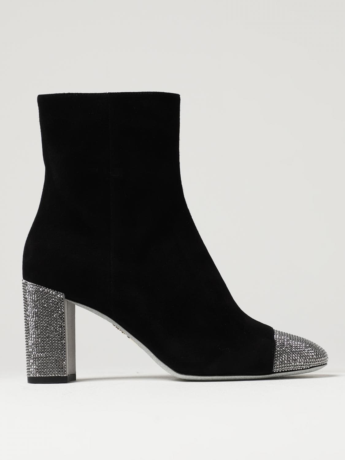 Rene Caovilla Bonnie Suede Ankle Boots with Rhinestones