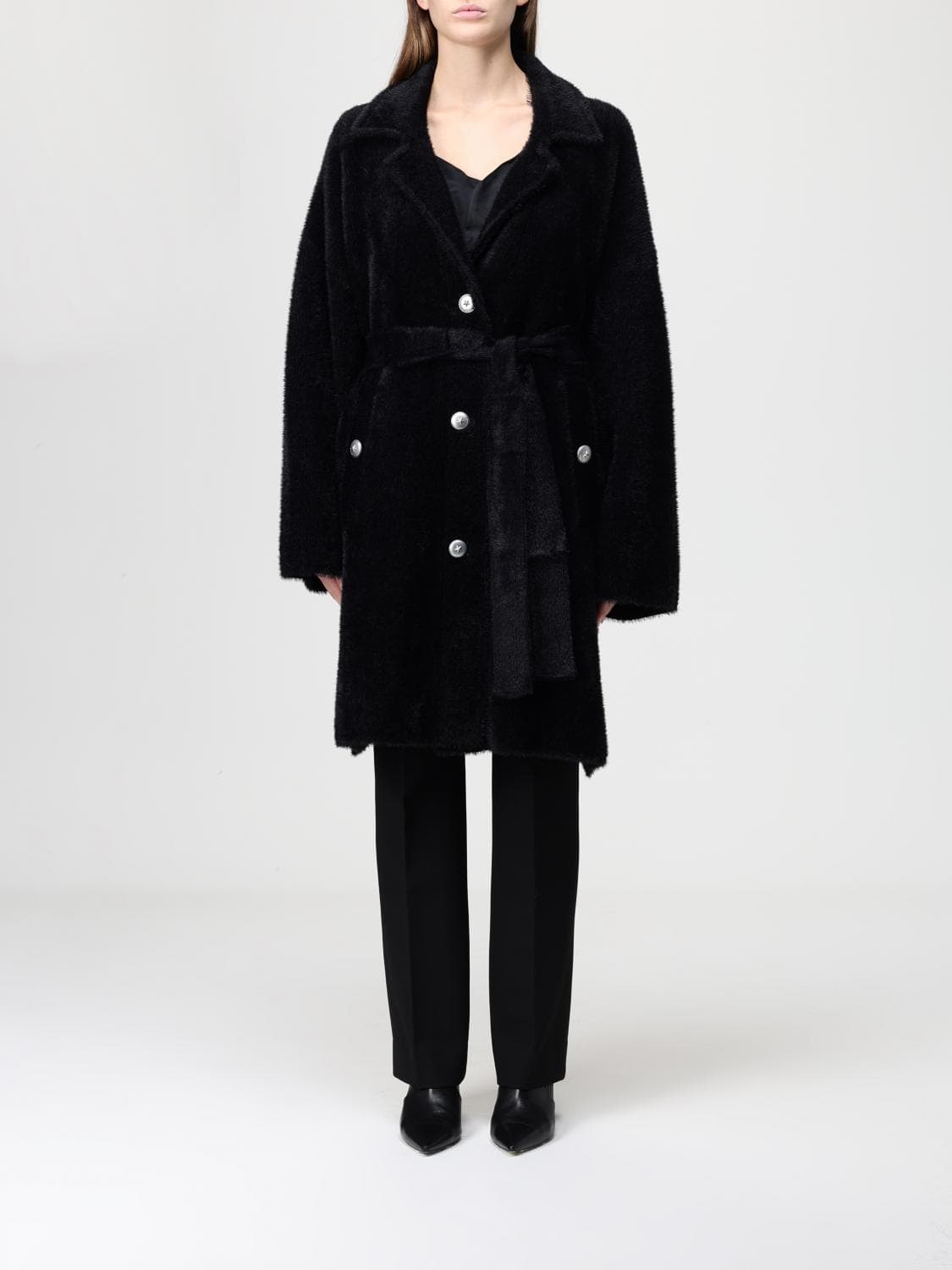 Pinko Fur Coat Woman color Black