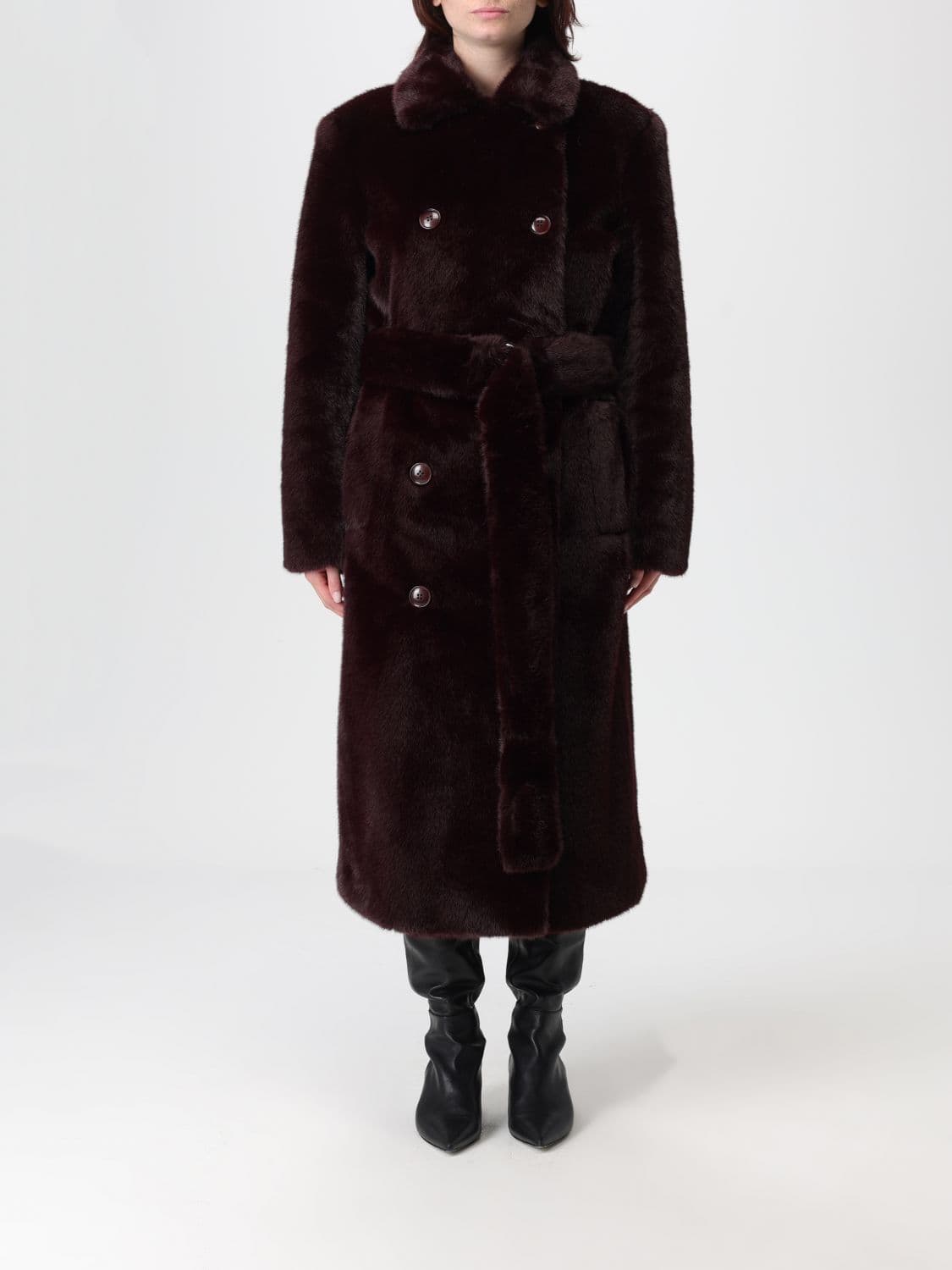 Stand Studio Fur Coat Woman color Burgundy · 36