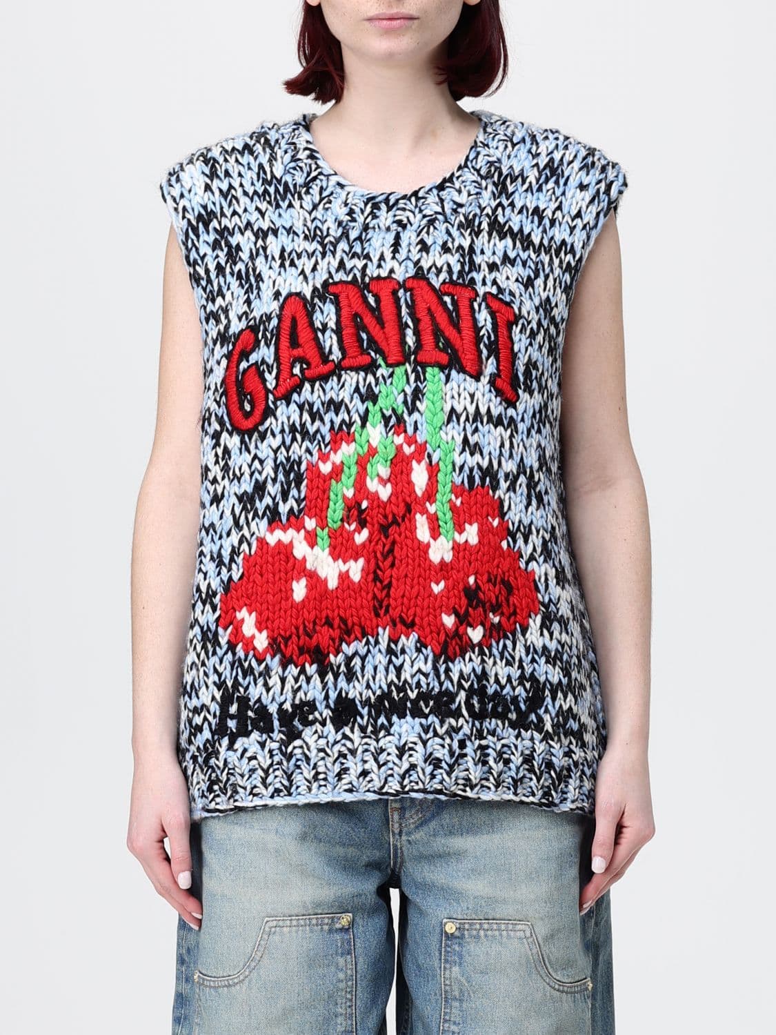 Ganni Waistcoat Woman color Gnawed Blue