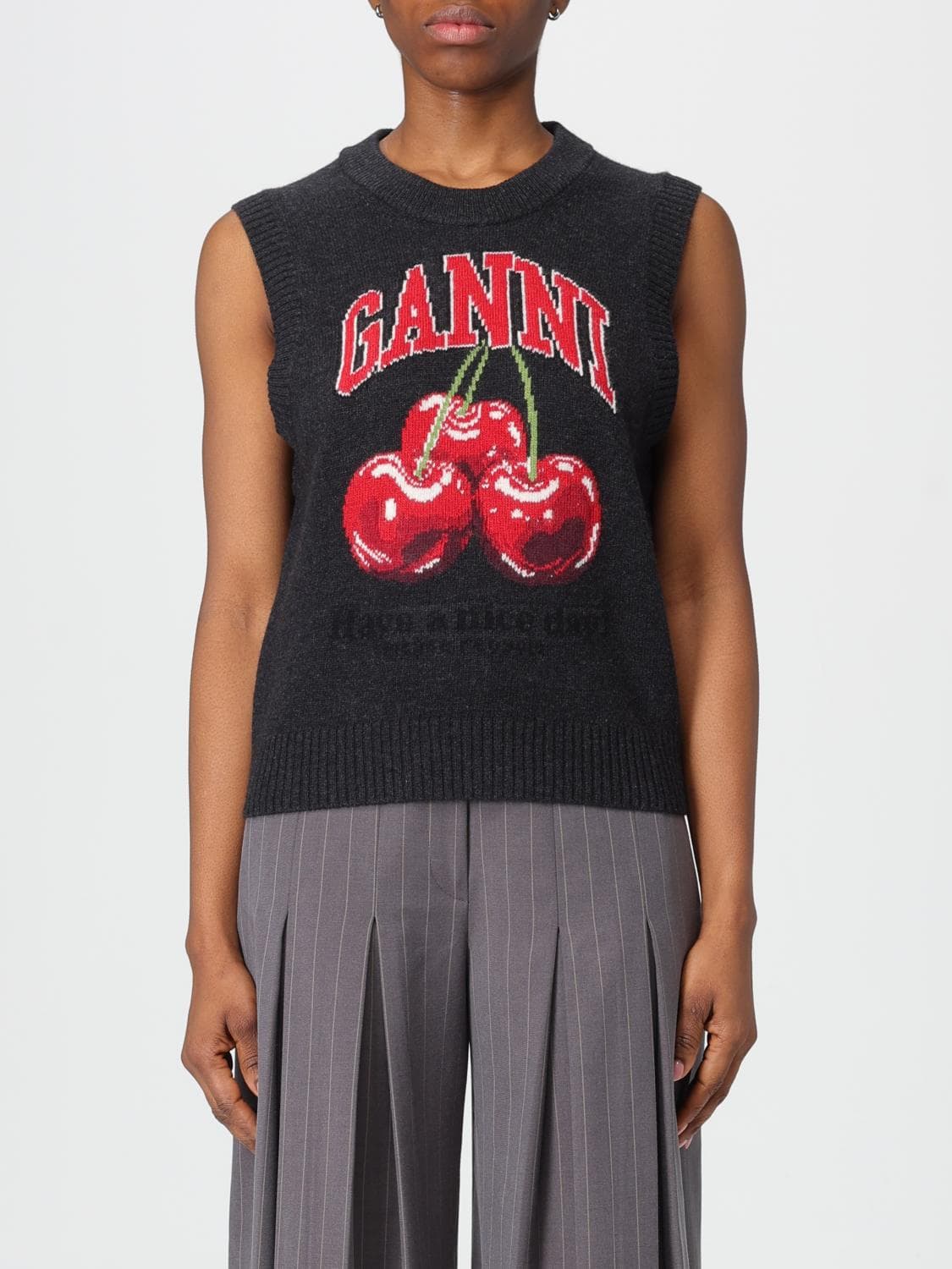 Ganni Waistcoat Woman color Charcoal