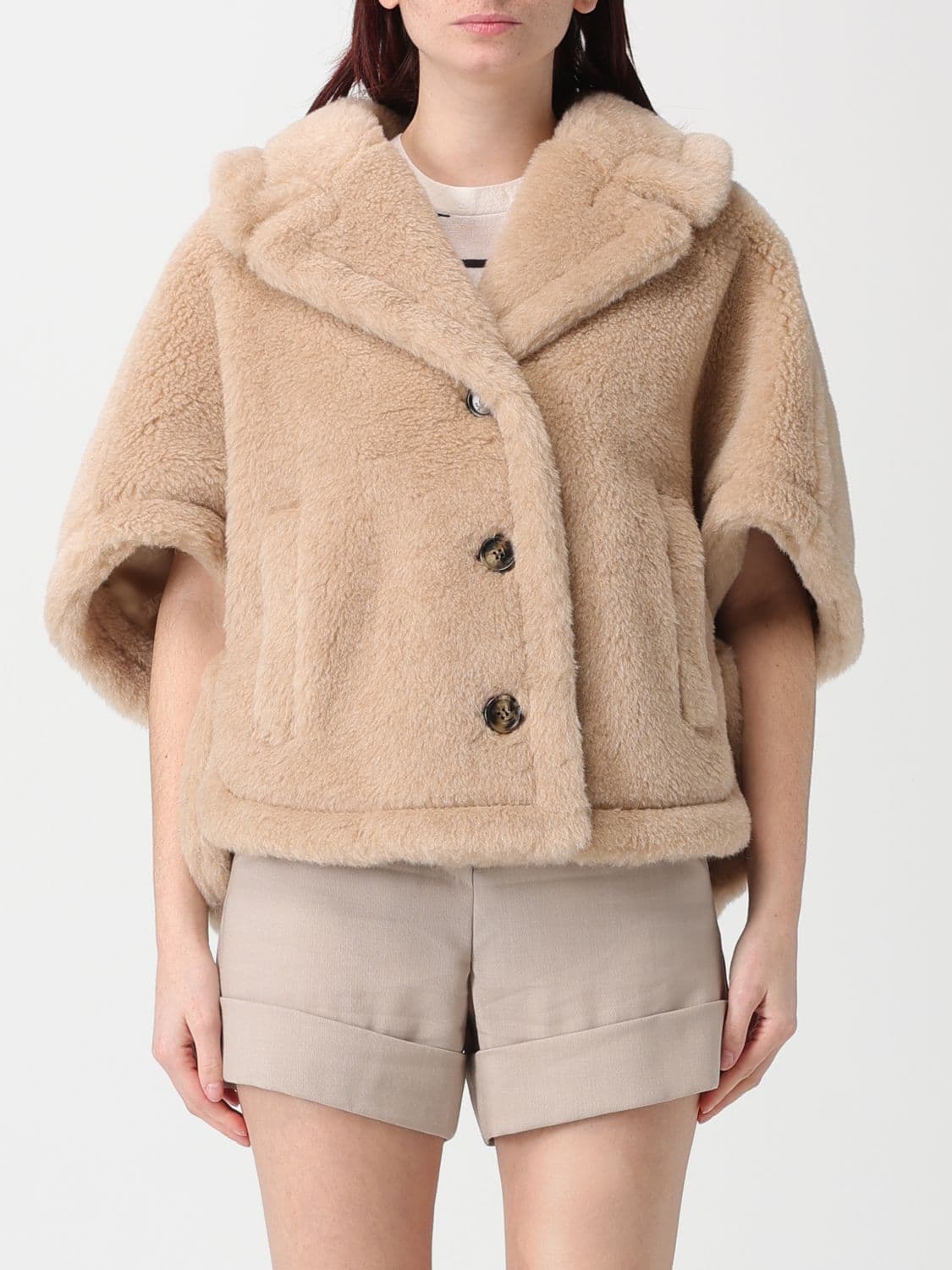 Max Mara Fur Coat Woman color Sand