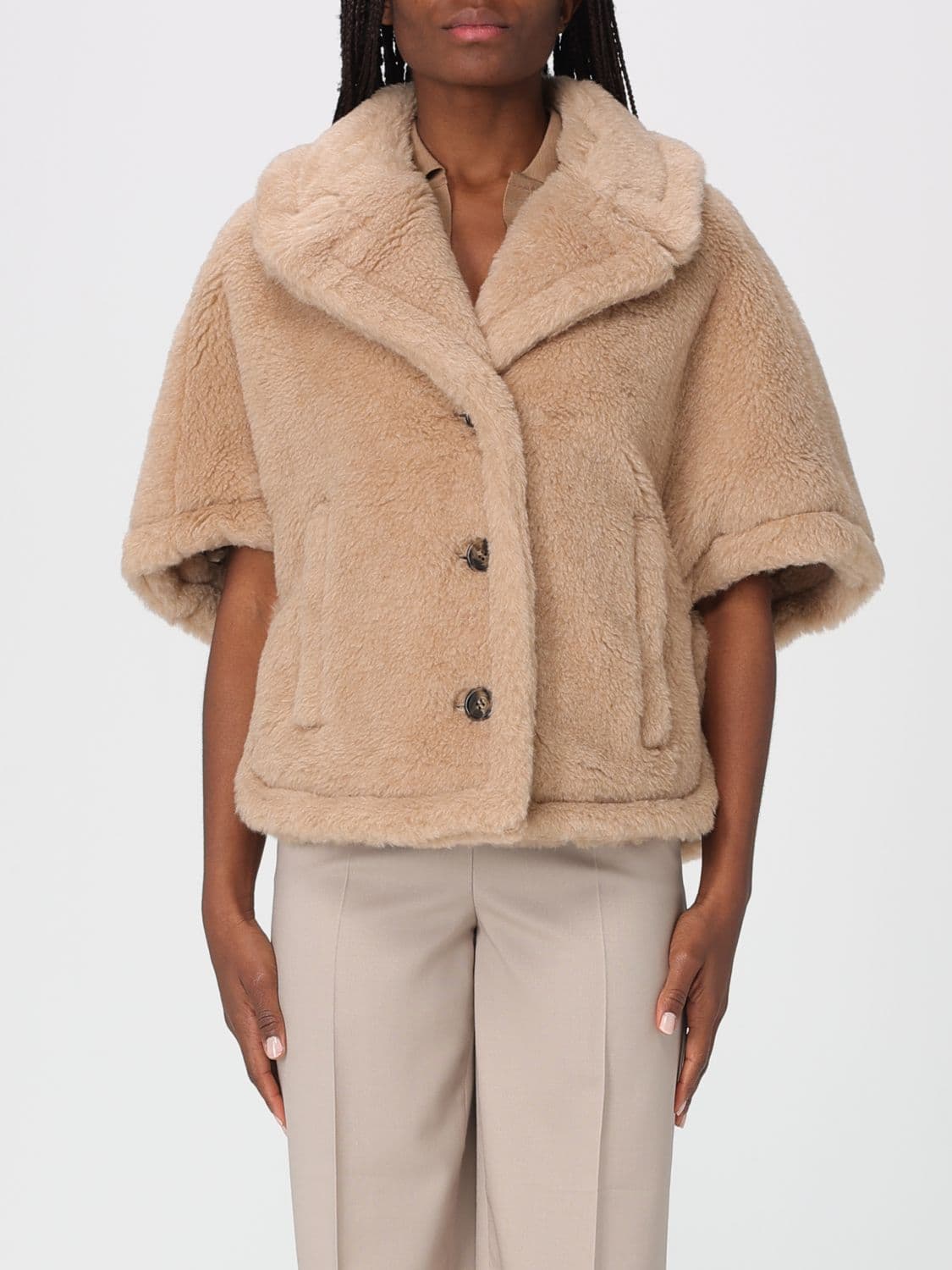 Max Mara Fur Coat Woman color Beige