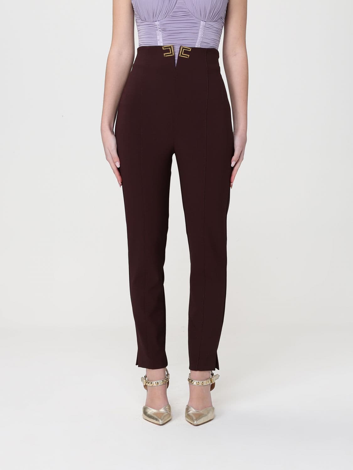 Elisabetta Franchi Double Stretch Crepe Trousers with Logo