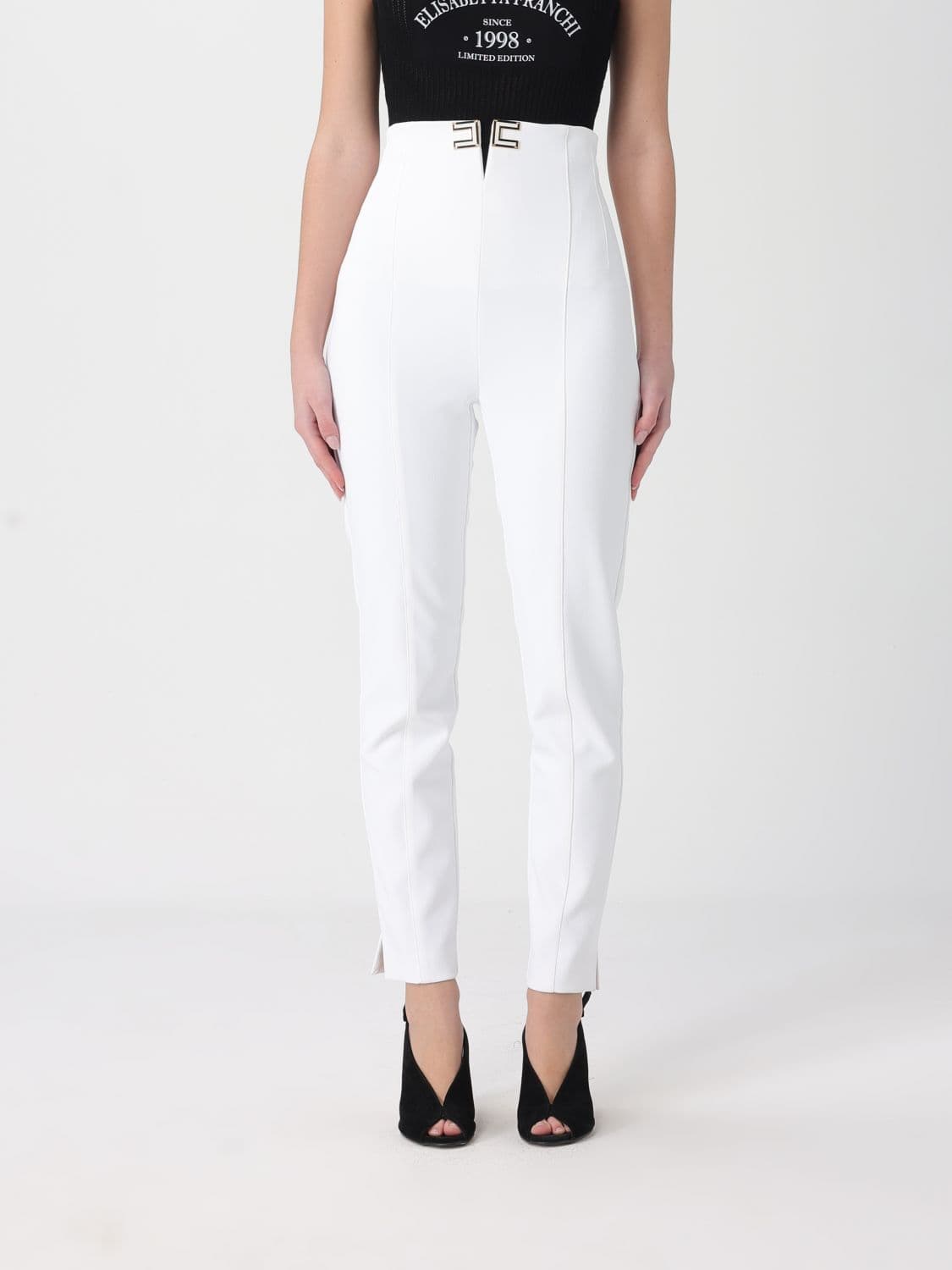 Elisabetta Franchi Double Stretch Crepe Trousers with Logo
