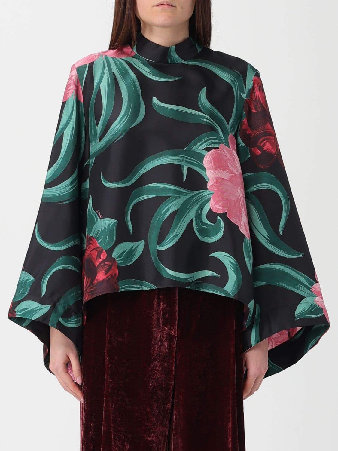 La Doublej Make An Exit Silk Blouse with Floral Print