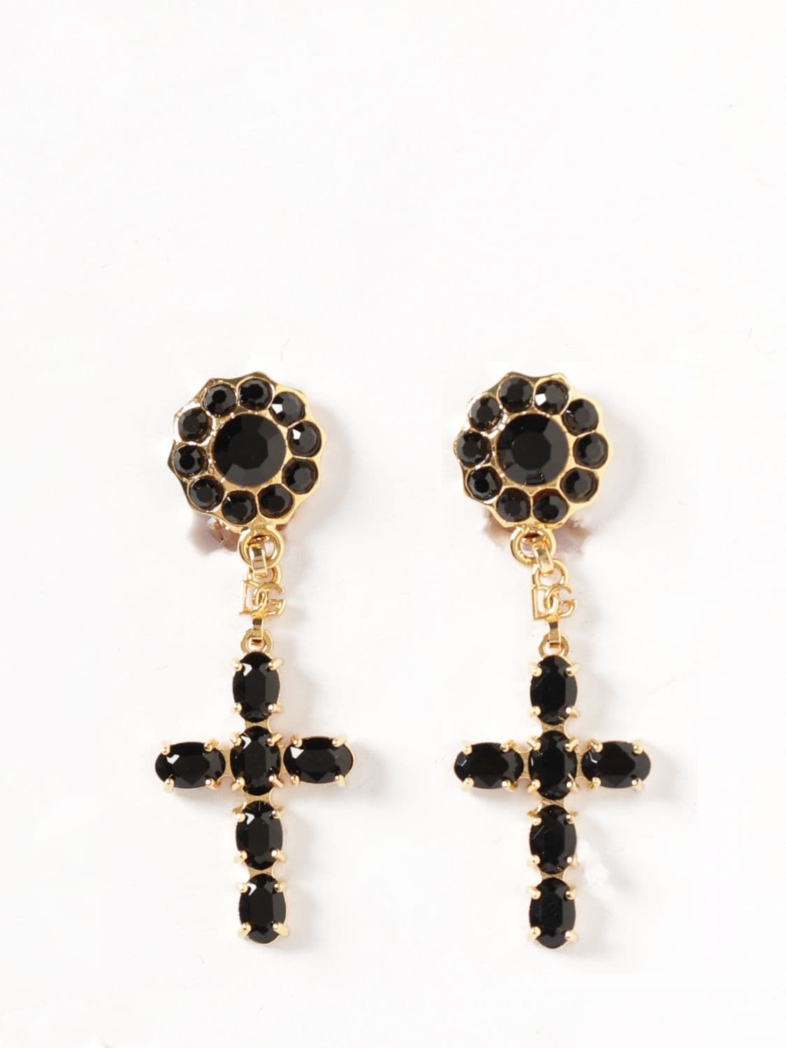 Dolce & Gabbana Cross Earrings in Brass with Set Rhinestones · OS