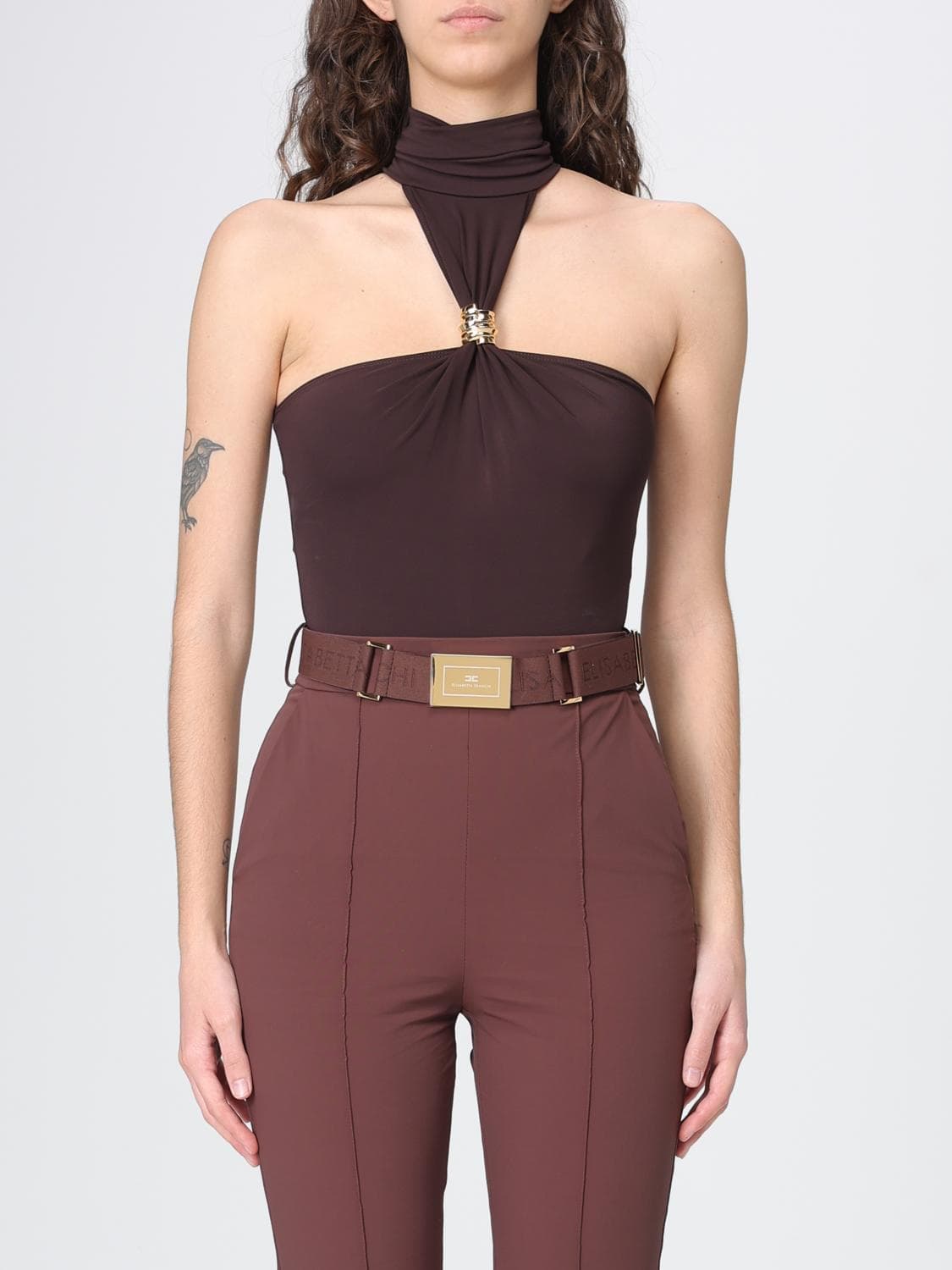 Elisabetta Franchi Cut-Out Viscose Bodysuit Top