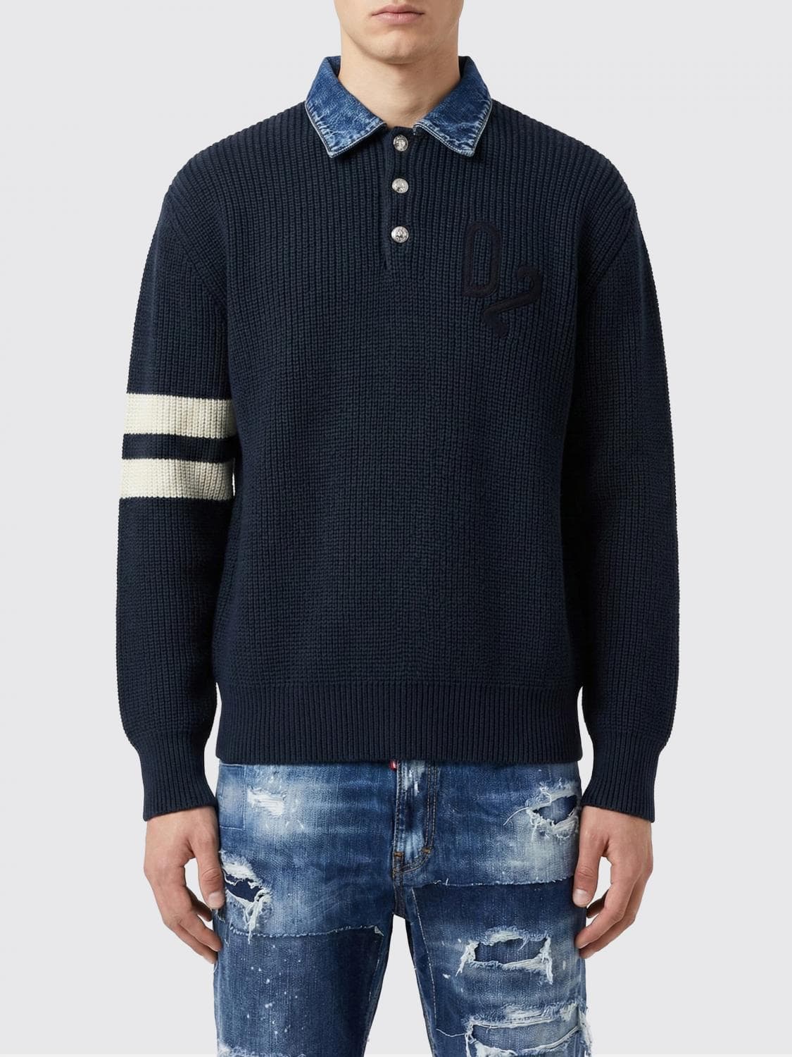 Dsquared2 Cotton Knit Polo with Denim Collar