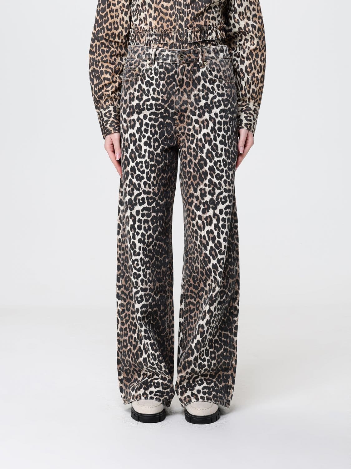 Ganni Straight Animal Print Denim Jeans