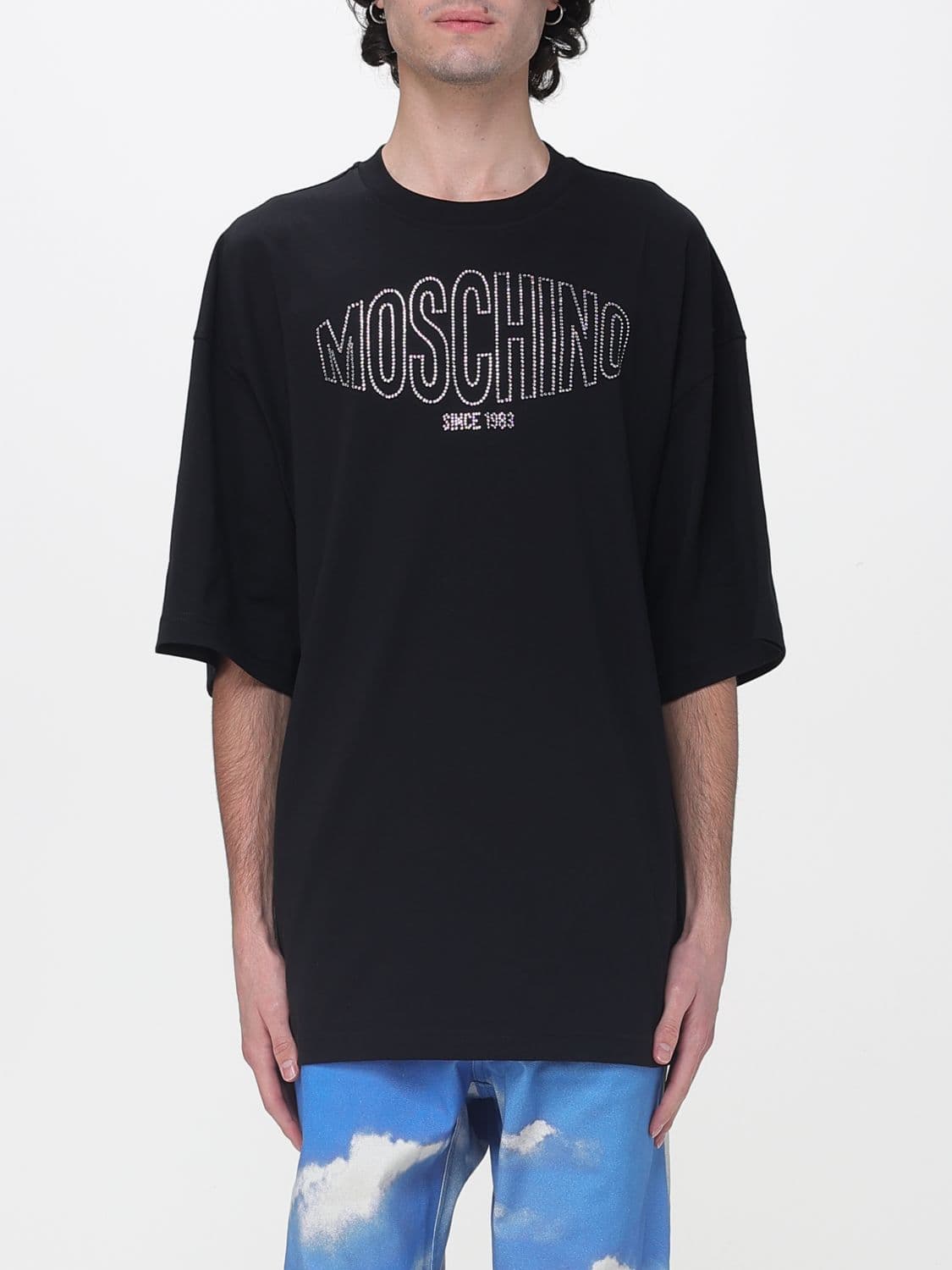 Moschino Couture Cotton T-Shirt with Rhinestone Logo