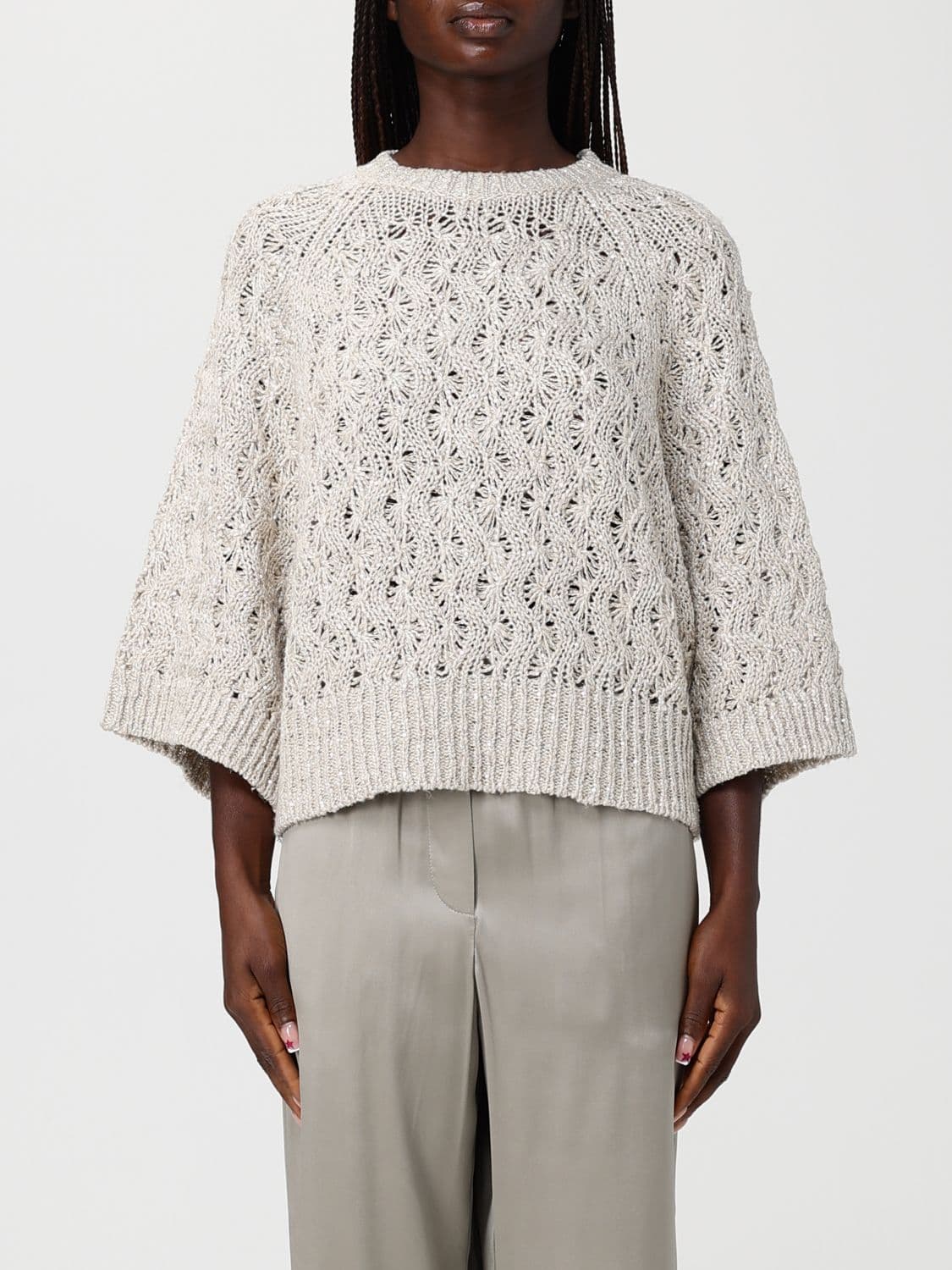Brunello Cucinelli Silk Blend Knit Top with Embroidered Sequins