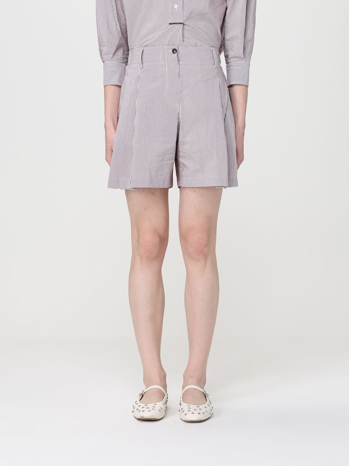 Brunello Cucinelli Striped Cotton Blend Pleated Shorts