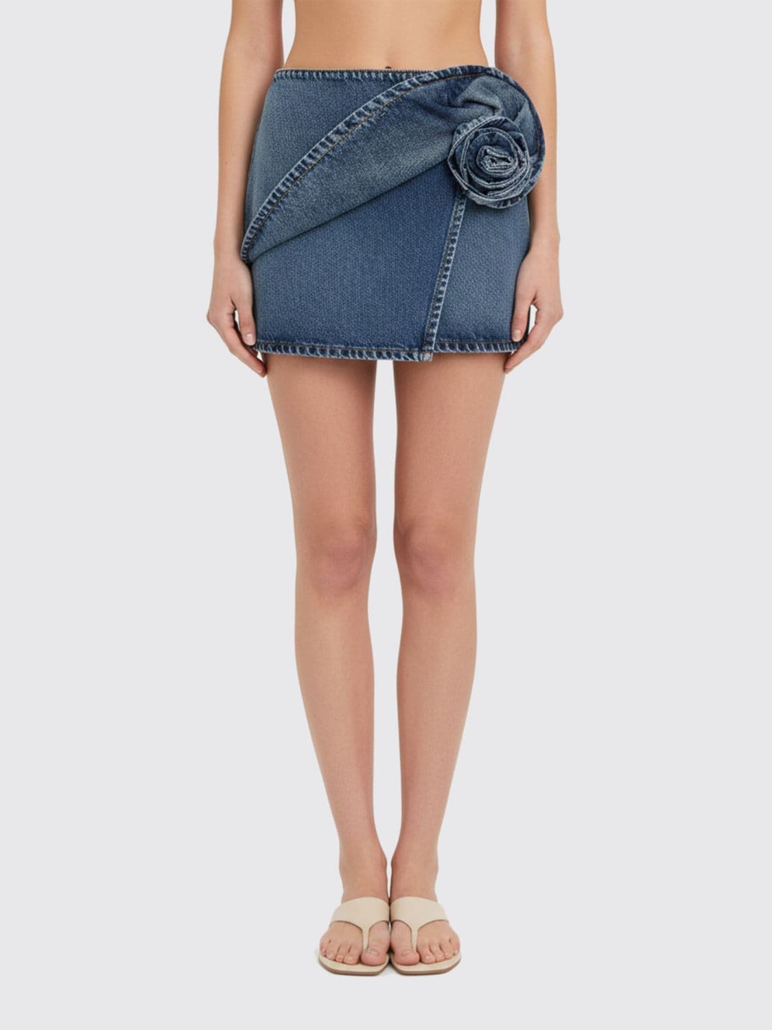 Magda Butrym Cotton Denim Mini Skirt with Flower