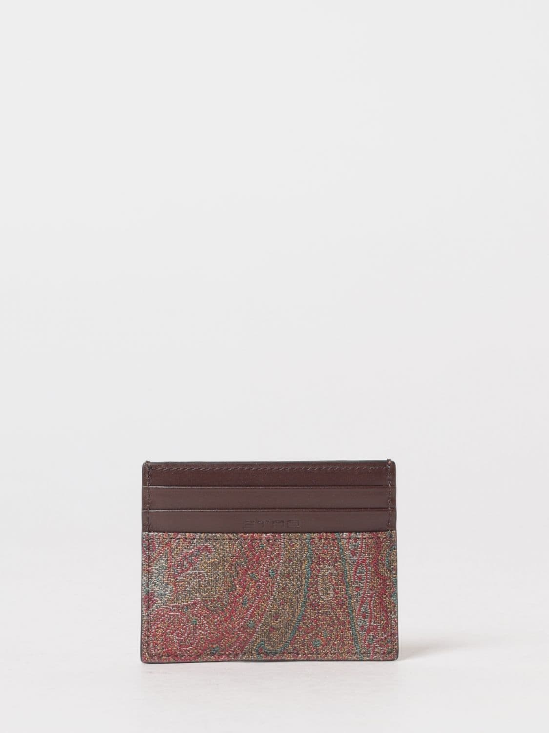 Etro Credit Card Holder in Coated Cotton with Paisley Print and Leather