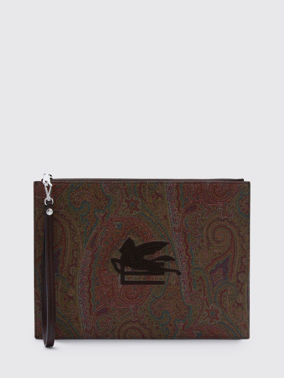 Etro Coated Cotton Paisley Print and Leather Pouch · OS