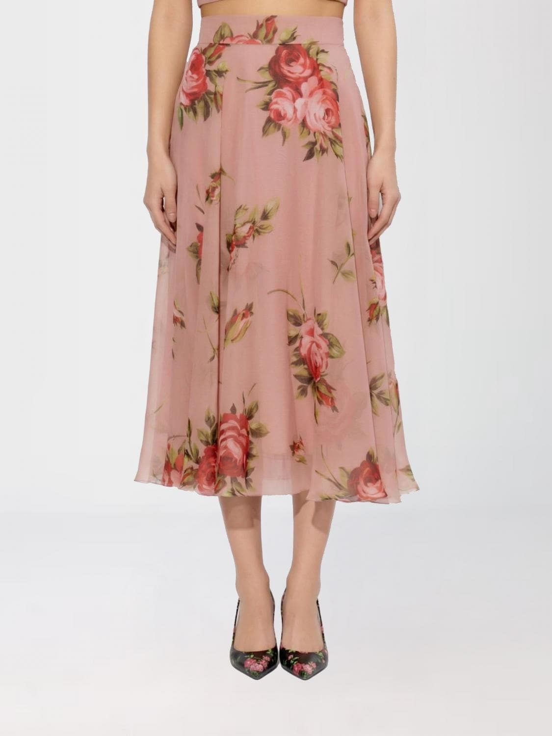Dolce & Gabbana Silk Midi Skirt with Floral Print