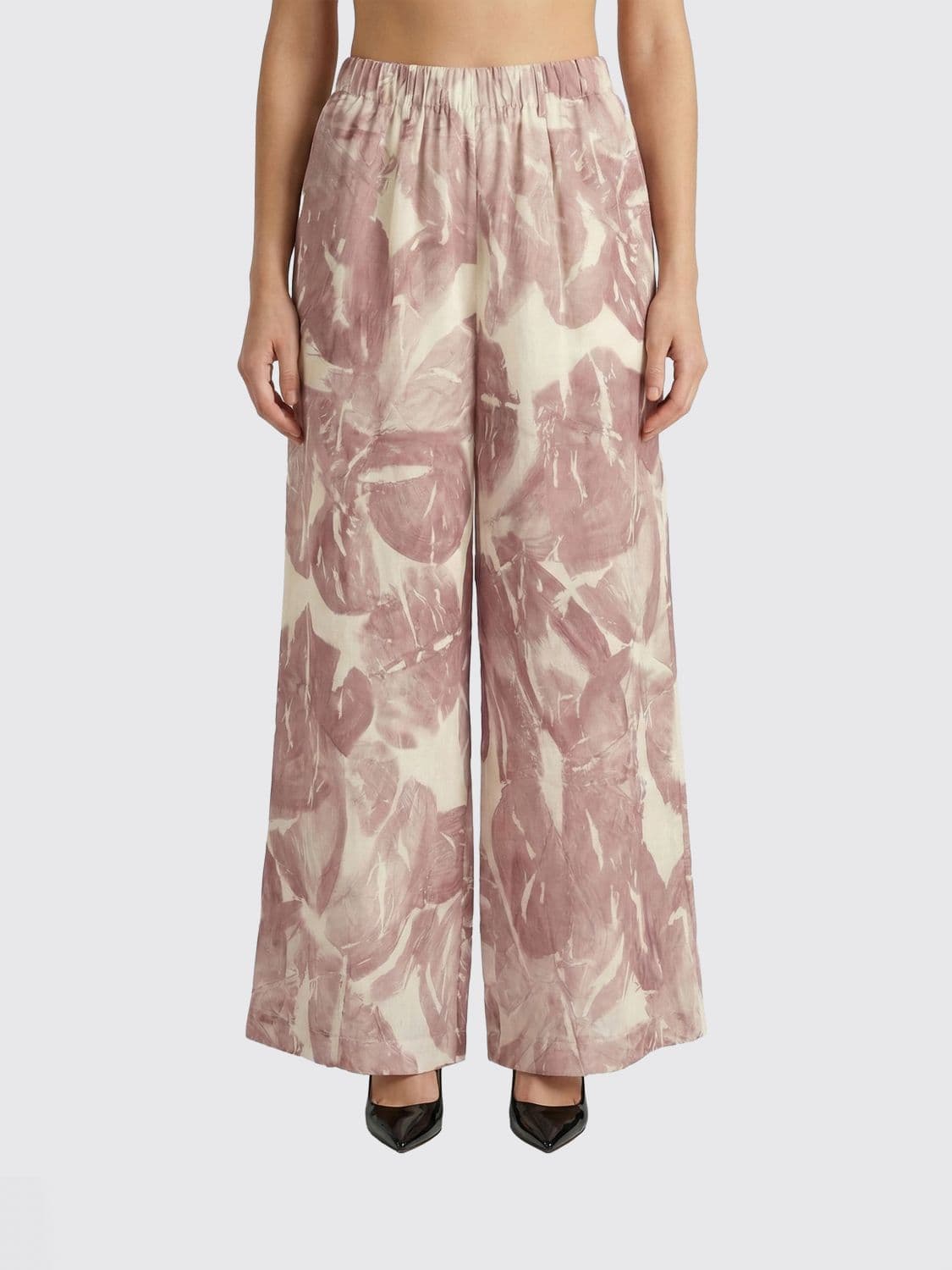 Alysi Silk Pants with Tropical Print