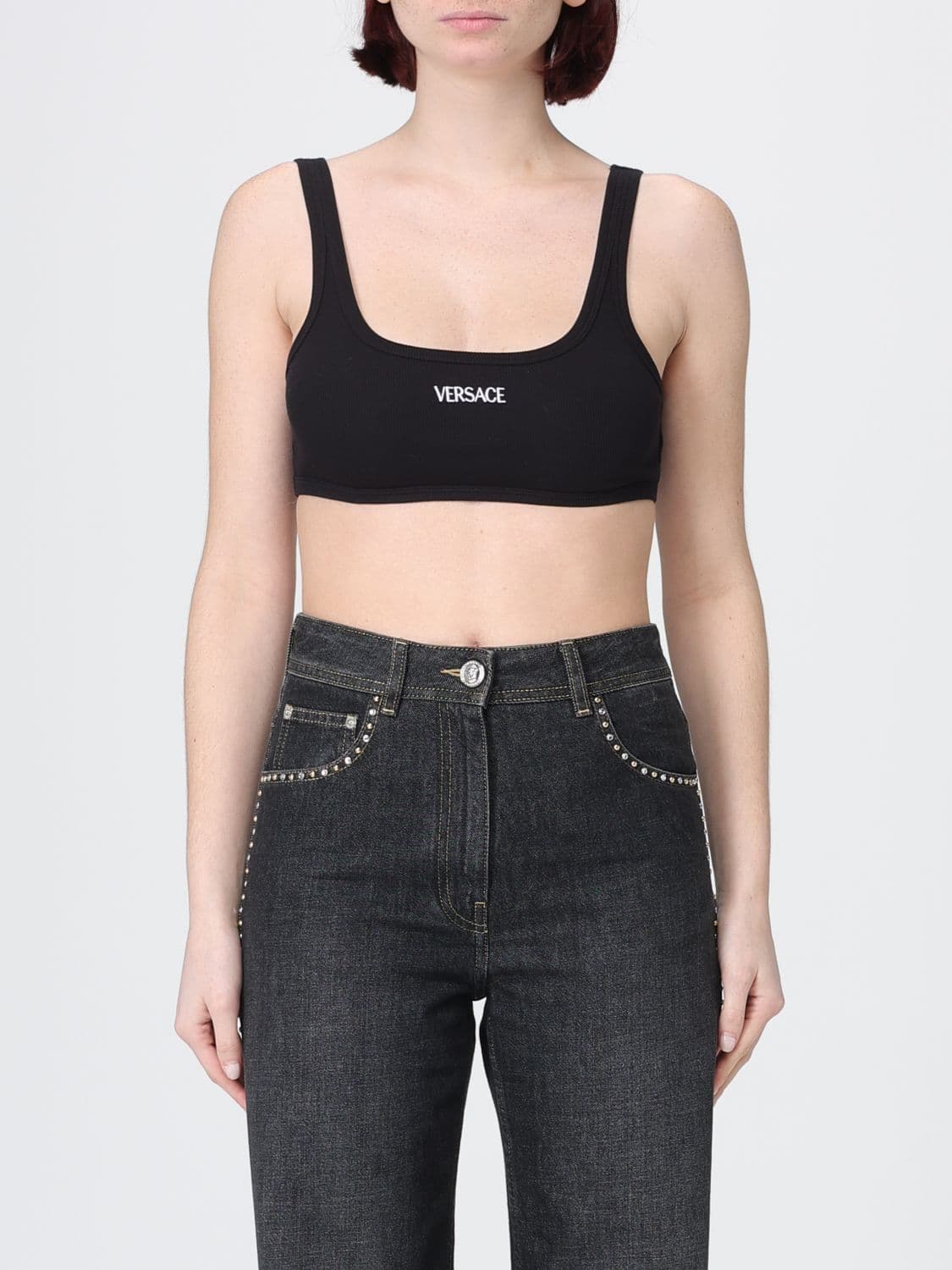 Versace Cotton Crop Top With Logo