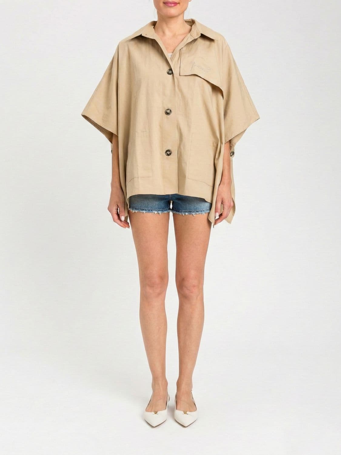 Twinset Cotton Gabardine Poncho Trench Coat