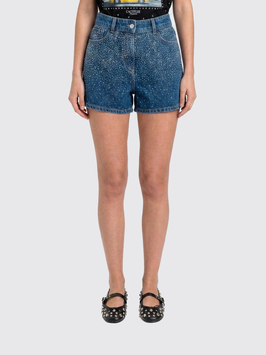 Twinset Denim Shorts with Rhinestones