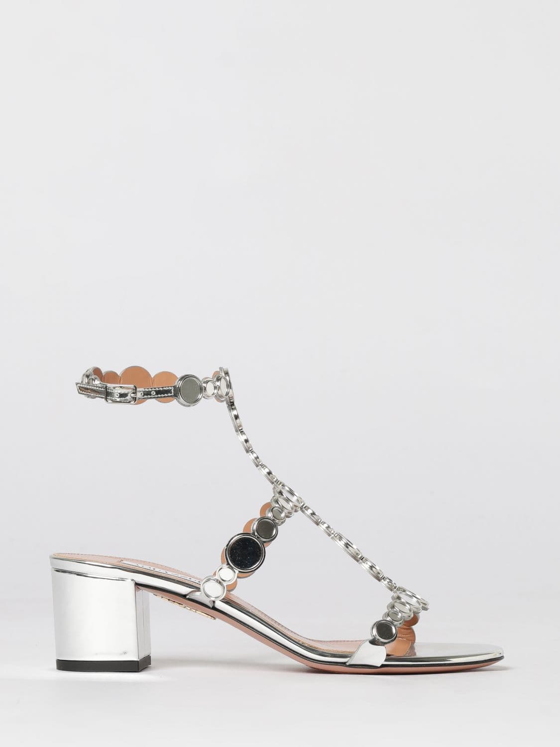 Aquazzura Afterglow Sandal in Laminated Patent Leather with Flat Studs