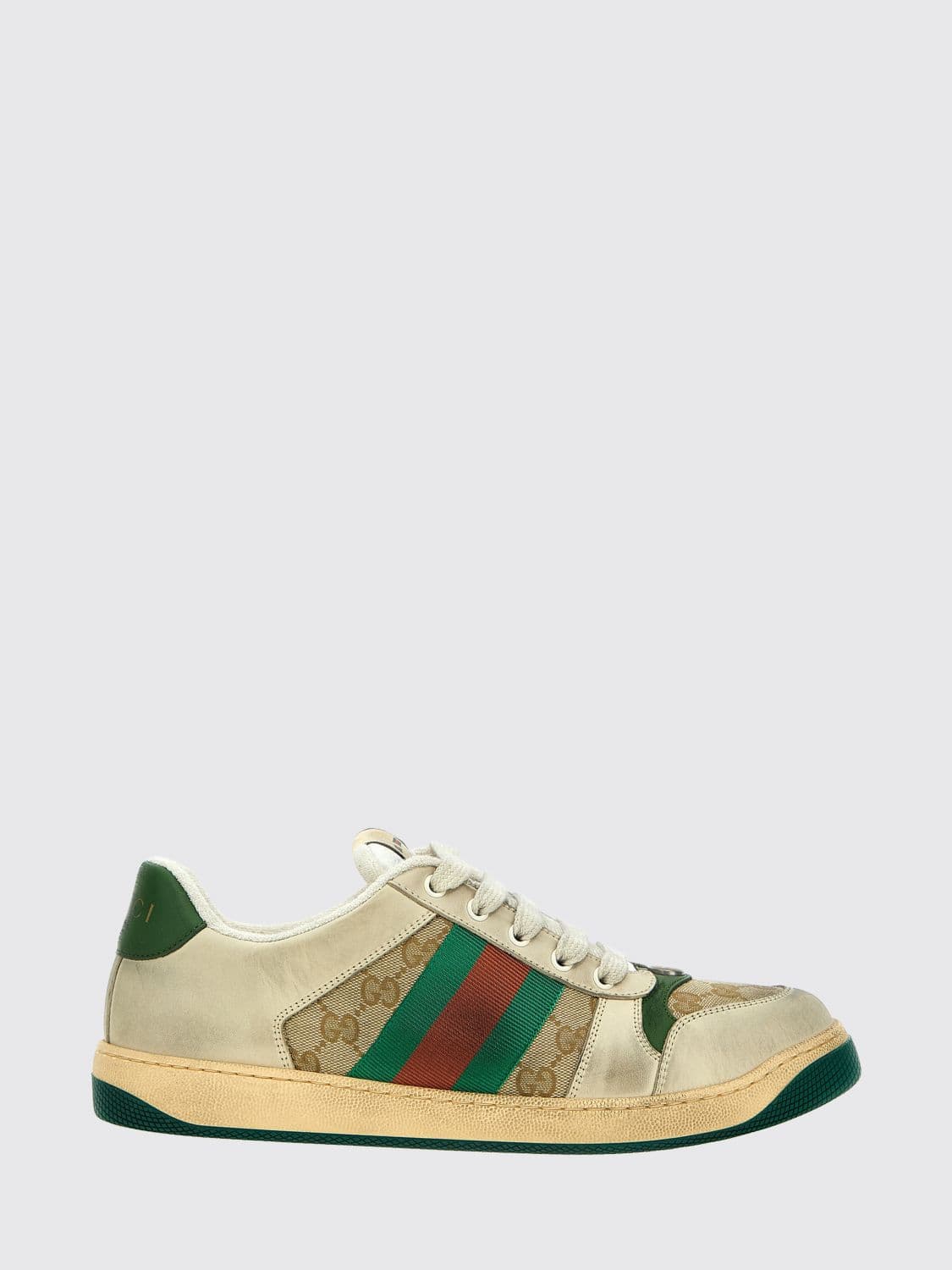 Gucci Screener Sneakers in Used Leather and GG Jacquard Canvas
