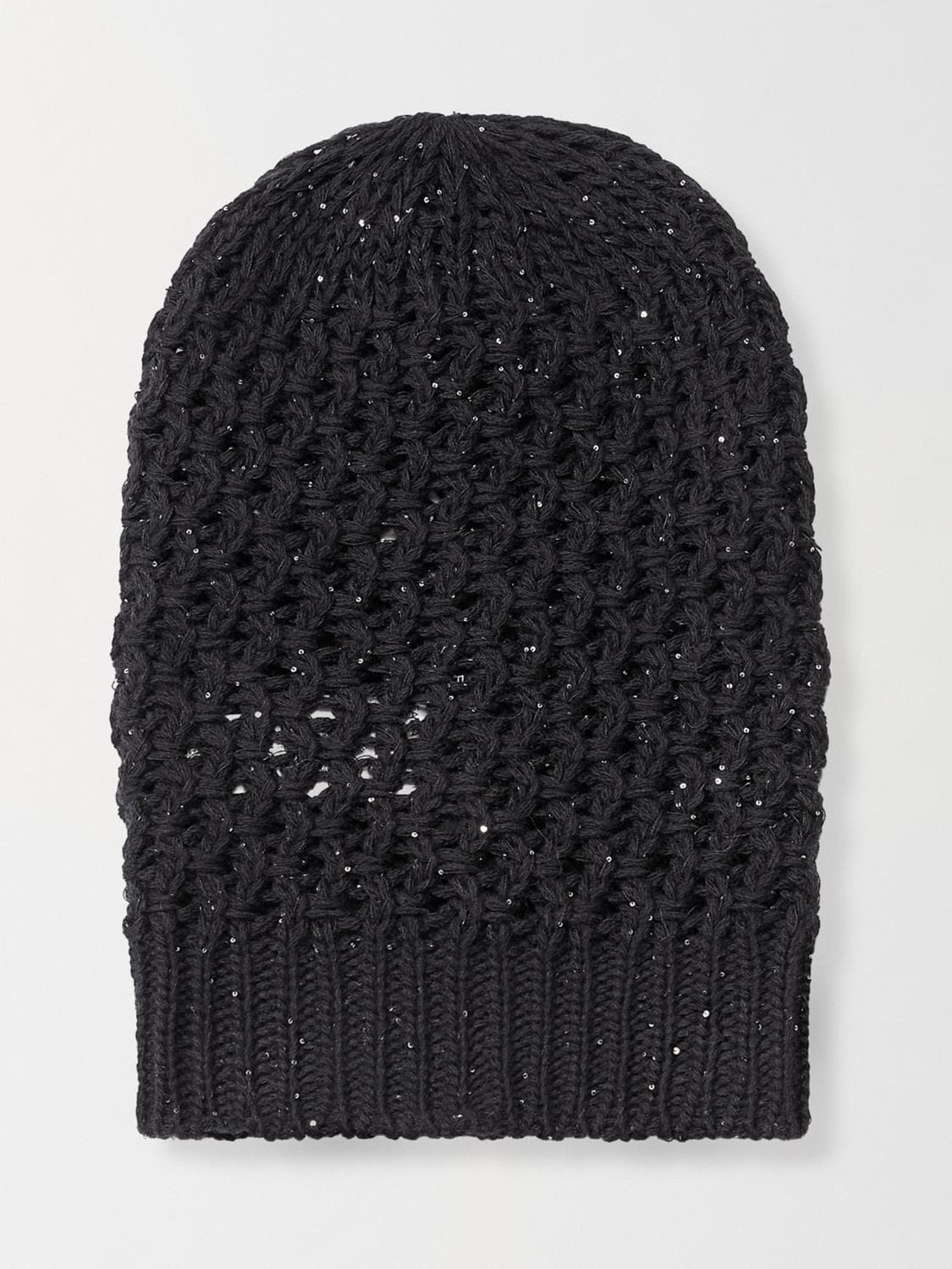 Fabiana Filippi Open-Knit Wool Blend Hat with Micro Sequins