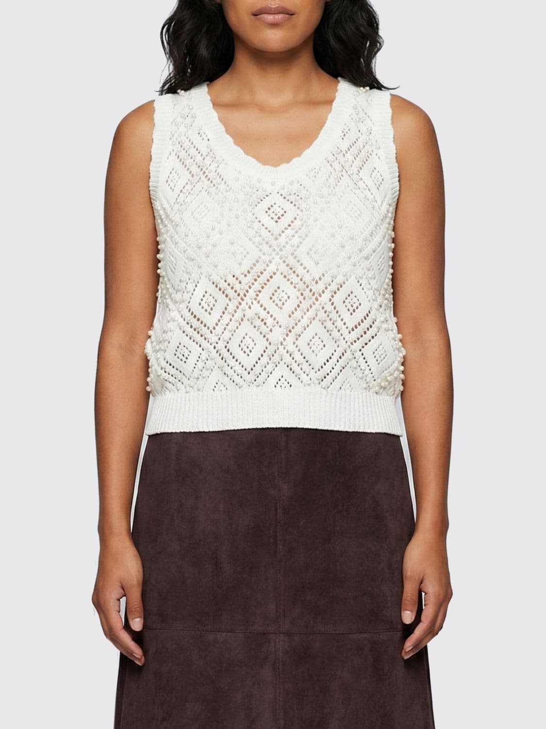 Twinset Cotton Knit Top with Pearls