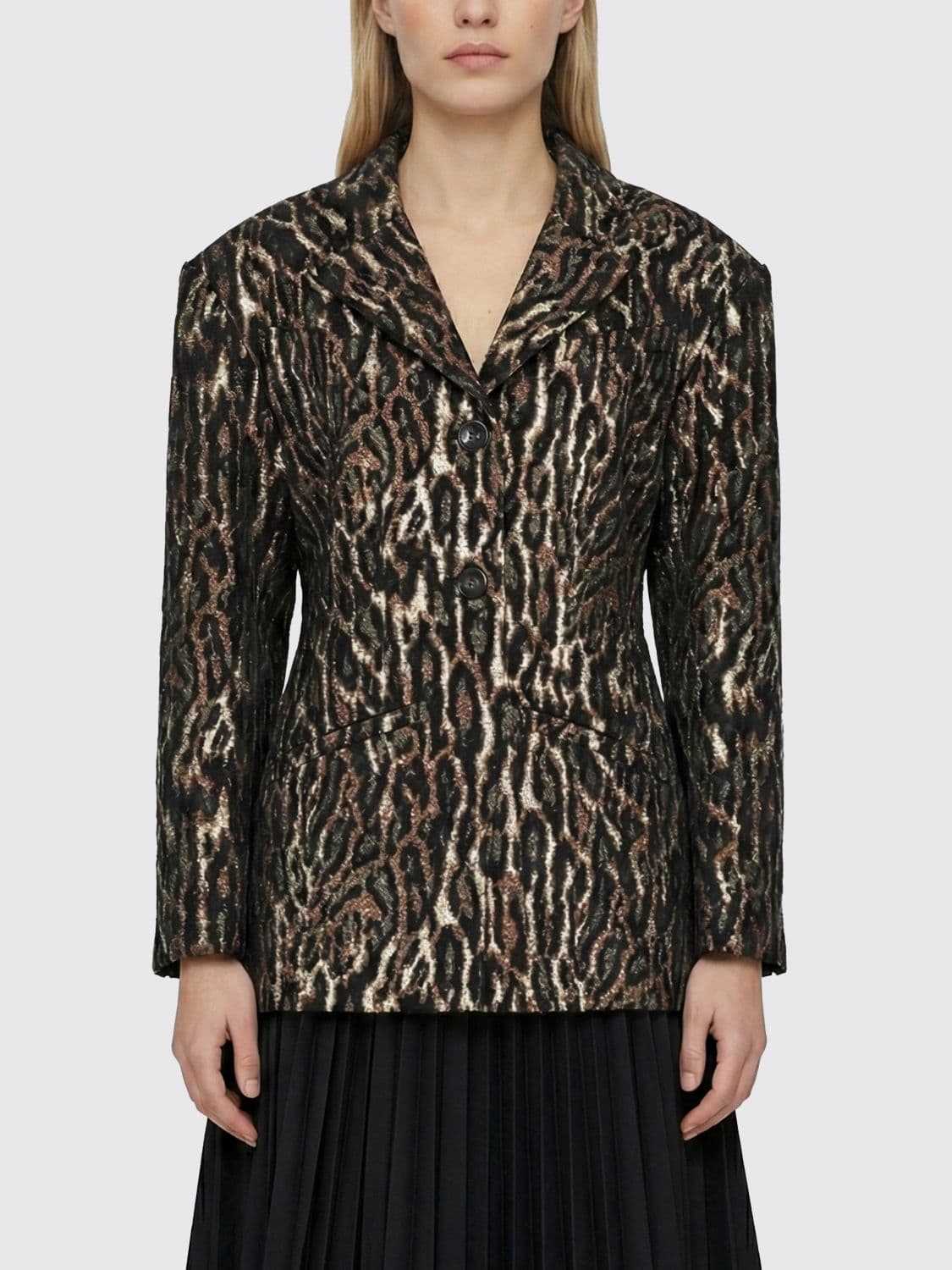 Ganni Single-Breasted Animal Print Crepe Blazer