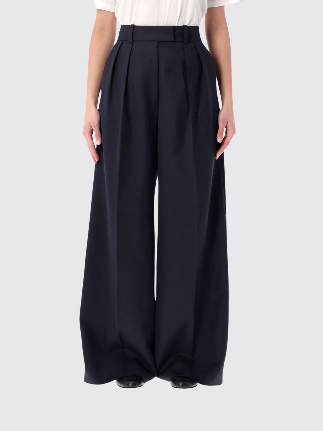 Anine Bing Stretch Cotton Wide-Leg Trousers