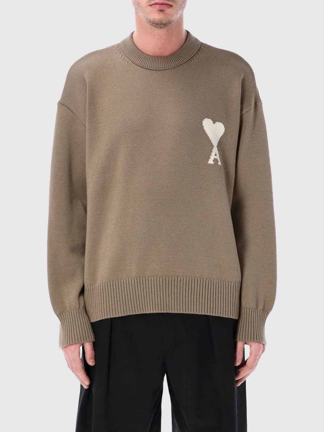 Ami Paris Wool and Cotton Knit Sweater with Logo
