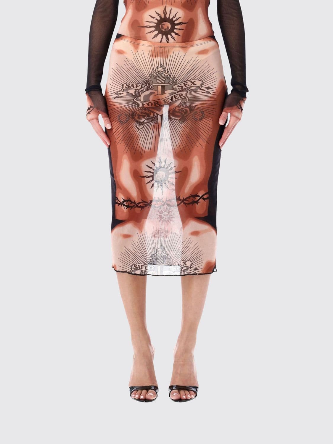 Jean Paul Gaultier Re-Edition Safe Sex Tattoo Tulle Midi Skirt