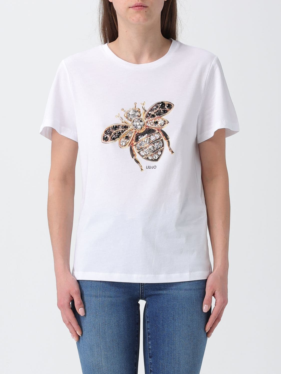 Liu Jo Printed Cotton T-Shirt with Rhinestones · L