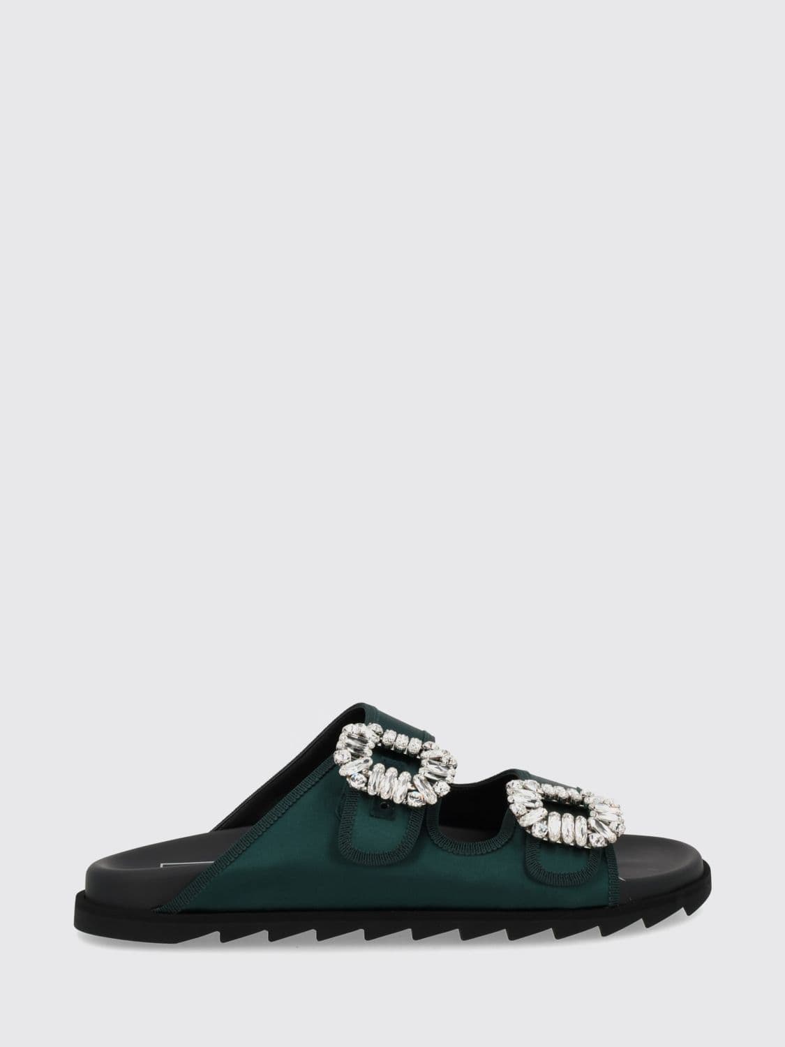 Roger Vivier Slidy Viv' Satin Sandals with Jewel Buckles