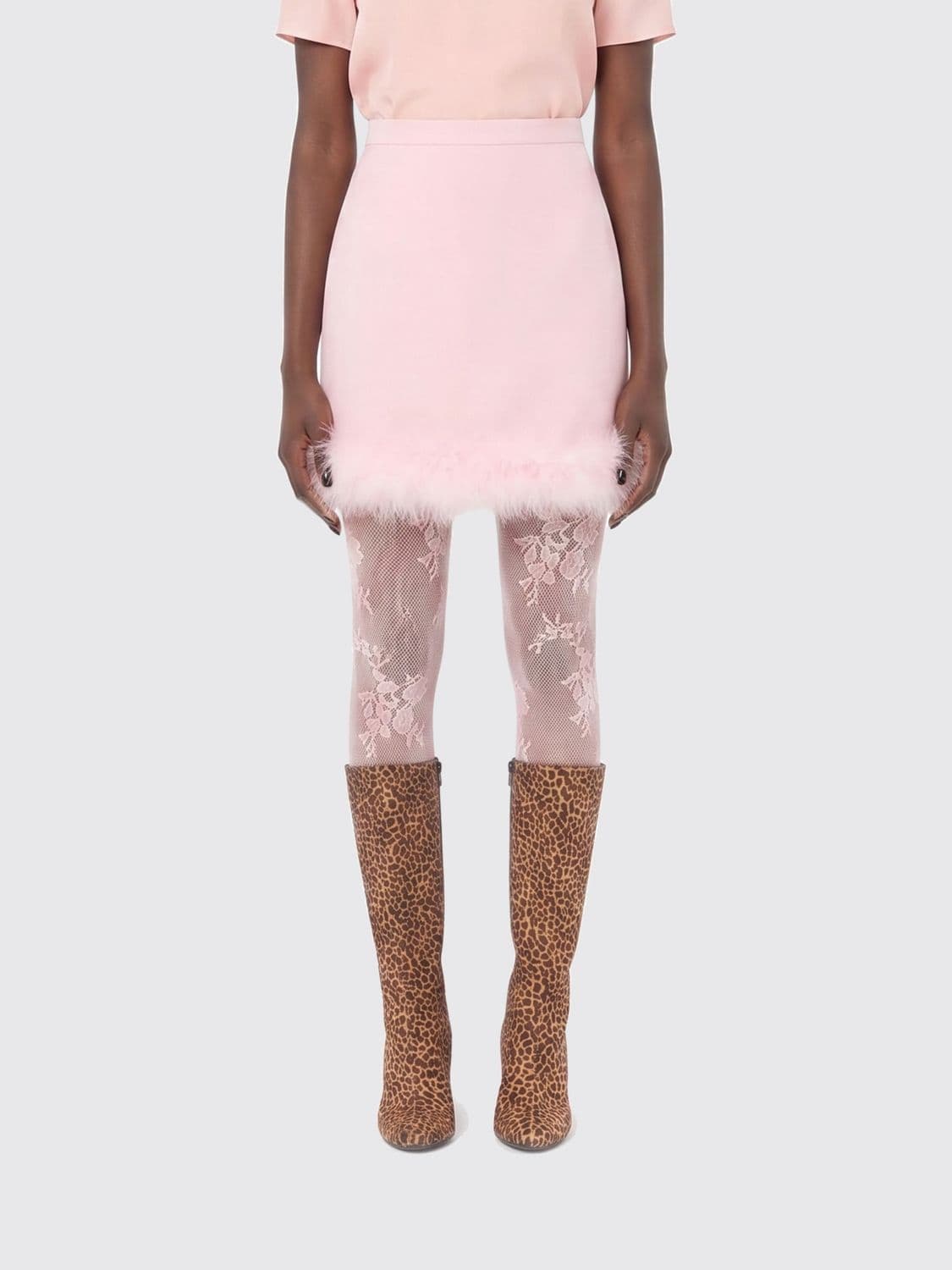 Valentino Wool Mini Skirt with Feathers
