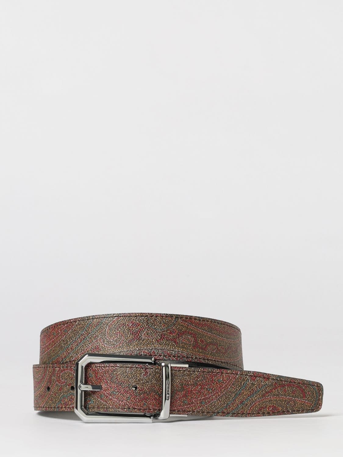 Etro Reversible Paisley Coated Cotton and Leather Belt
