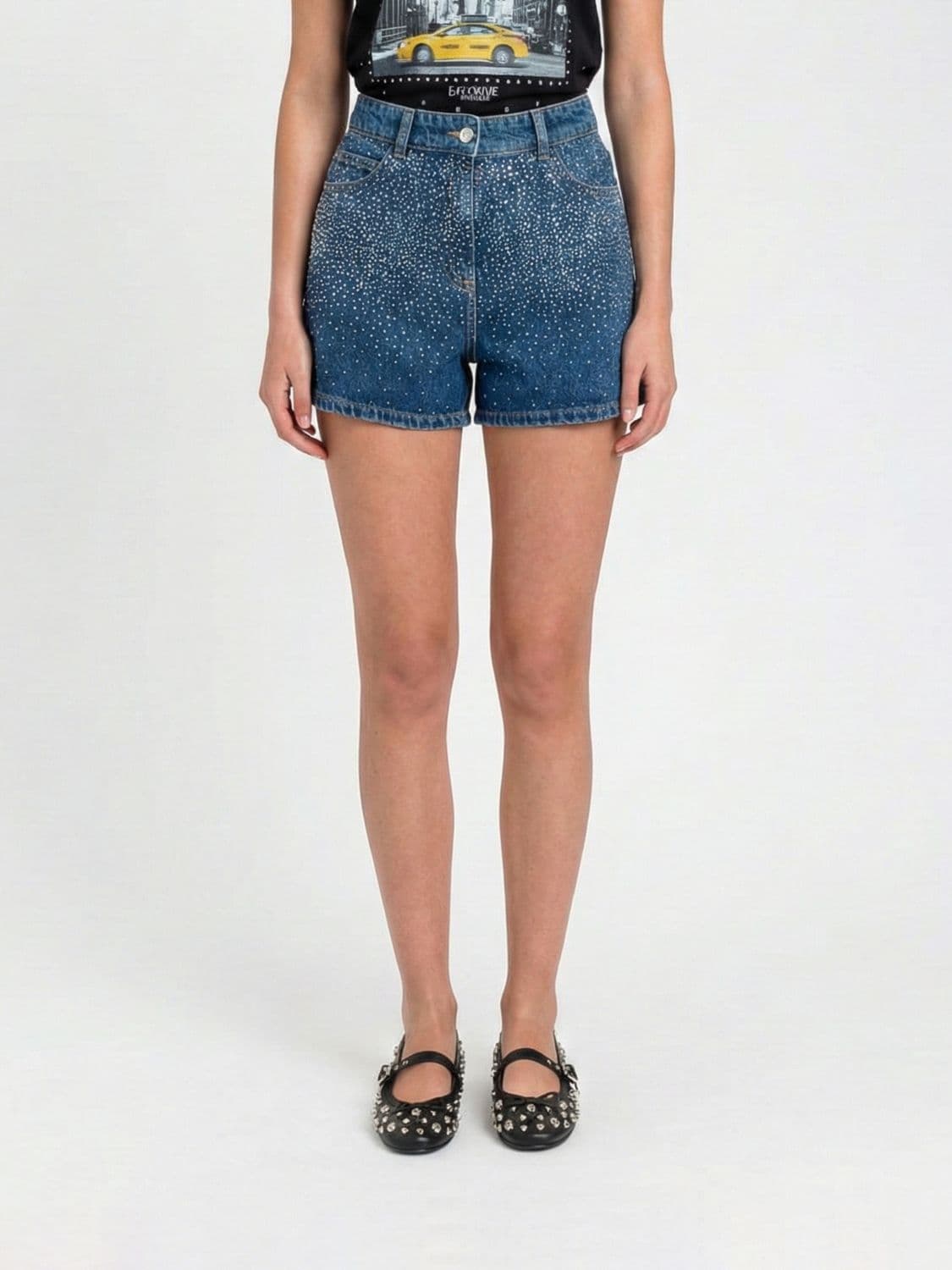 Actitude Twinset Denim Shorts with Rhinestones