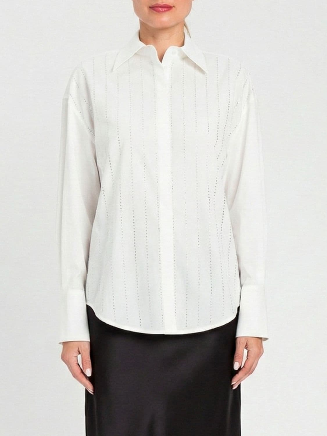 Actitude Twinset Stretch Cotton Shirt with Rhinestones