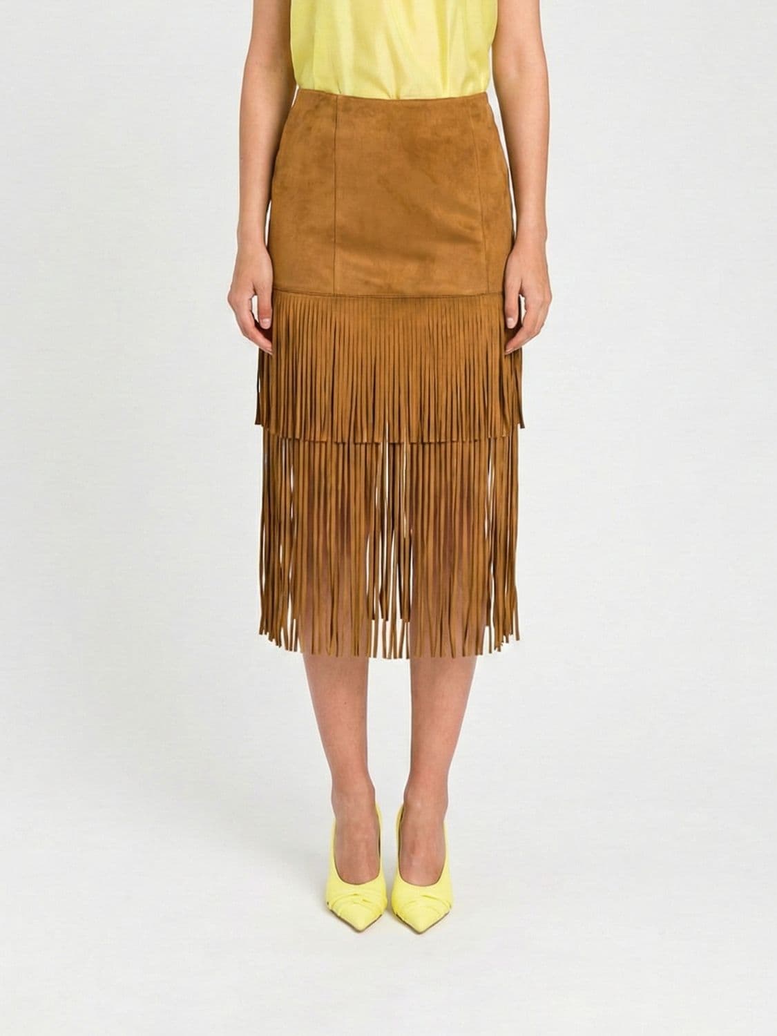 Actitude Twinset Suede-Effect Fringed Midi Skirt