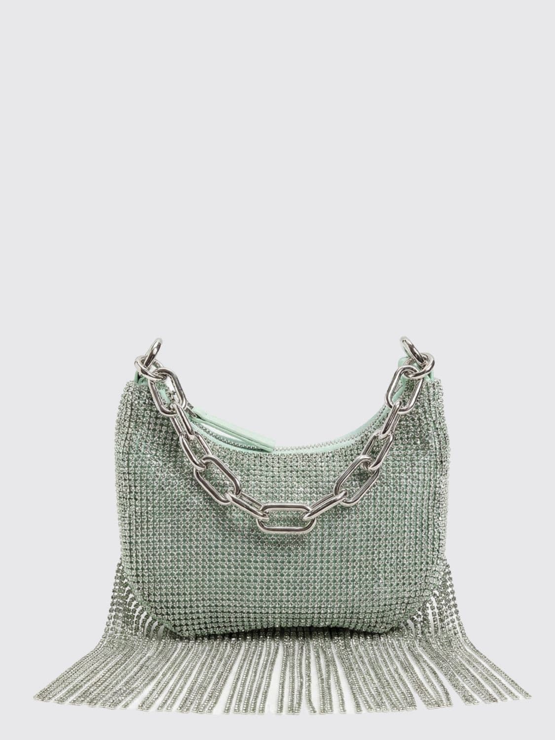 Twinset Satin Bag with All-Over Crystals and Fringes